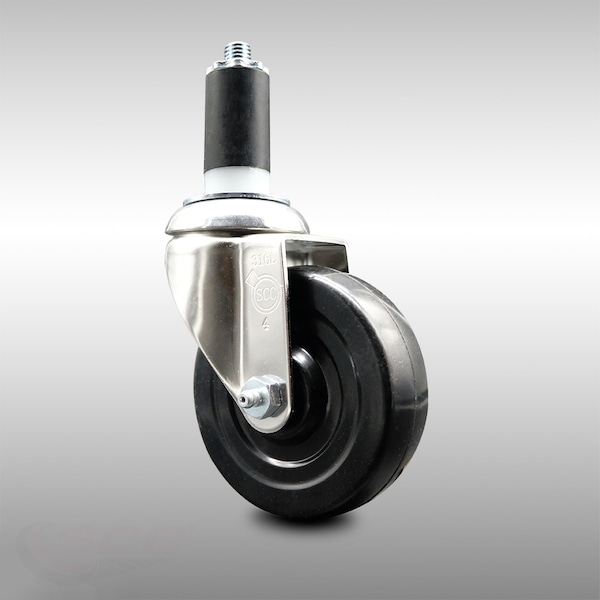4 Inch 316SS Hard Rubber Wheel Swivel 1-1/4 Inch Expanding Stem Caster SCC